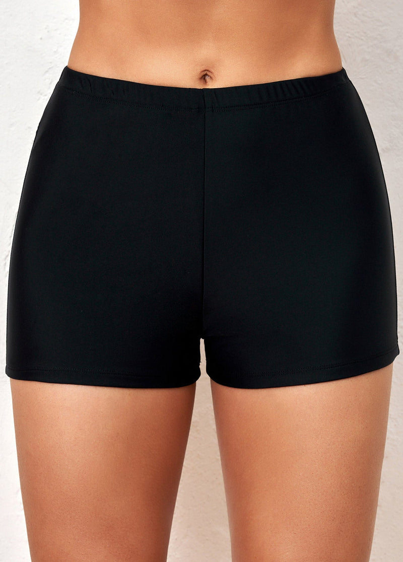 Black Mid Waisted Elastic Swimwear Shorts