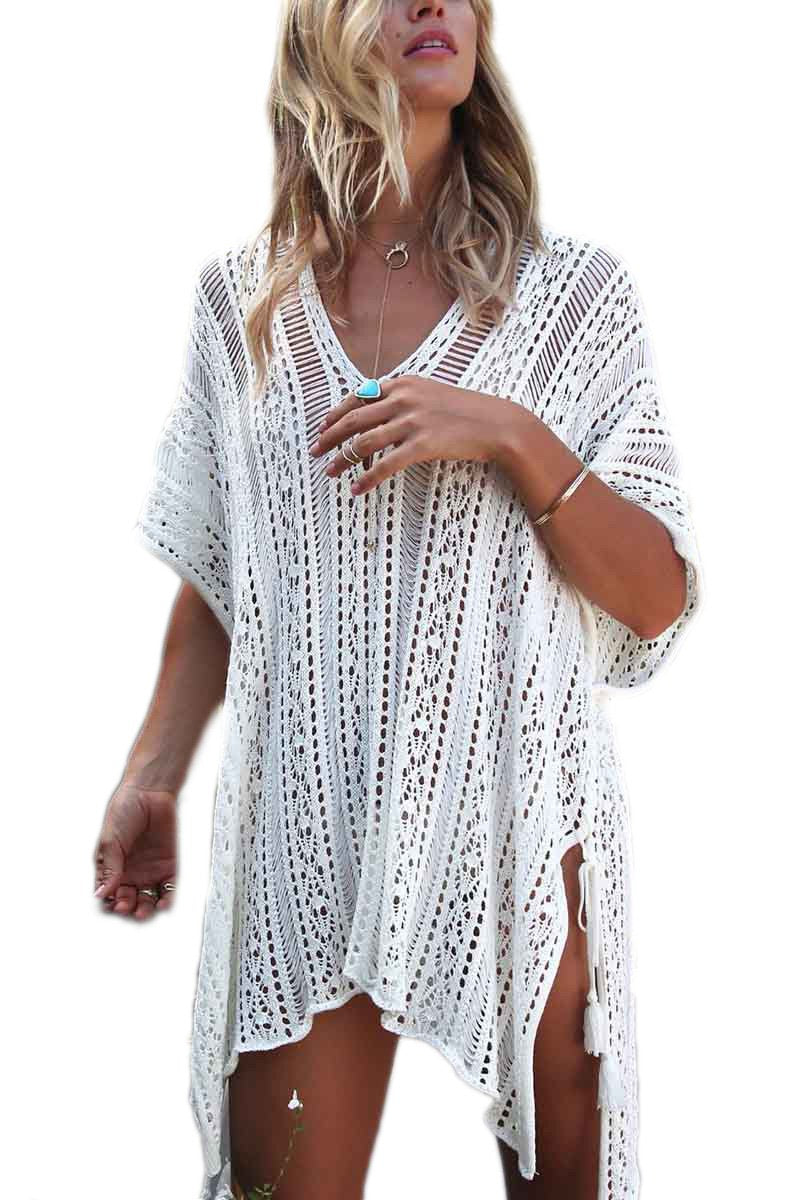 Uneven Hem Crochet Beach Cover Up
