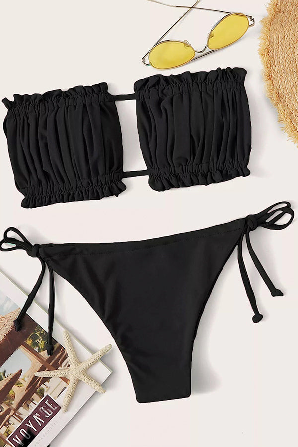 Hollow Pleated Multi-Color Split Bikini Swimsuit