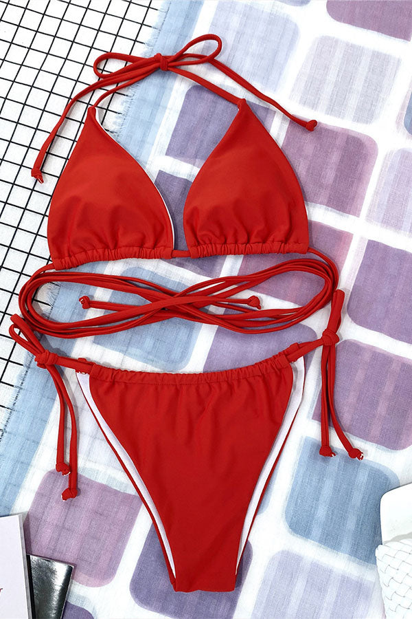 Mini Simple Bandage Split Bikini Swimsuit