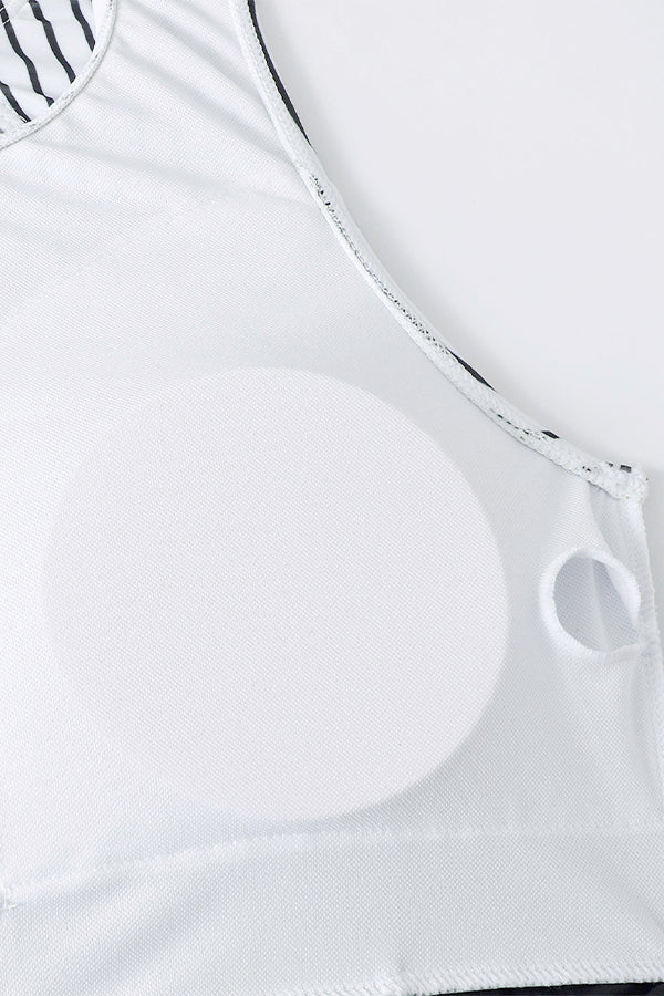 Striped Leafy One Piece Swimsuit