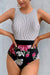 Striped Leafy One Piece Swimsuit
